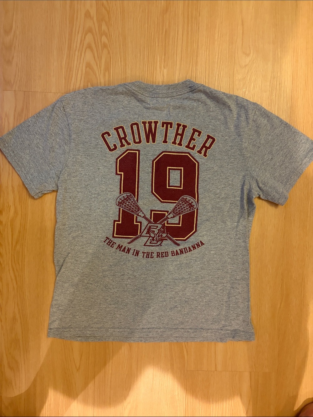 Champion Gray Boston College Lacrosse Tee with Maroon & Gold Print Youth Small